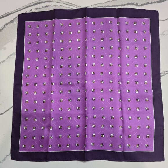 100% silk bumble bee pocket square scarf soft fancy - Picture 3 of 4